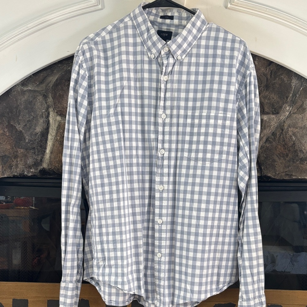 J. Crew Light Blue, Gray and White Shirt size XL